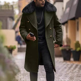 Fongt Men's Casual Large Wool Collar This Coat Solid Color Double Buckle Men's Coat To Keep Warm