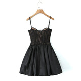 Black Lace Corset Style Satin Ball Gown Mini Dress-Outfit