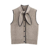 Fongt Autumn And Winter New Women's Bow Knitted Sleeveless Sweater Vest Vest
