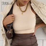 O Neck Summer Knit Crop Top Sleeveless Women Sexy Basic T Shirt White Off Shoulder Ribbed Black Tank Top