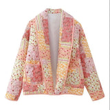 Fongt Women's Clothing Explosion Collar Print Cotton Coat