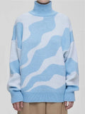 Women's Oversize Sweater Khaki Loose Stripes Print Women's Turtleneck Warm Knitted Long Sleeve Fashion Pullovers New