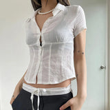 White Cropped Short Sleeve Blouse-Outfit