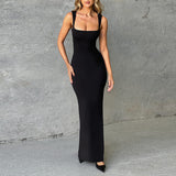 Fongt And Summer 2024 Women's New Temperament Dress French One Word Collar Slim Solid Color