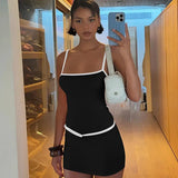 Patchwork Solid Spaghetti Bodycon Dress-Outfit