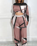 New Plus-Size Women's Wear Two Long-Sleeved Wide-Leg Trousers Printed Suit-Outfit