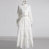 French Retro Style Suit 2025 New Lace Neckline Hollow Bare Waist Solid Dress Two Sets Of Female