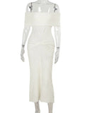 Knit Off-Shoulder Pleated Wrap Maxi Dress-Outfit