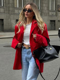 Suit 2024 Summer New Temperament Shoulder Pads Loose Lapel Pocket Red Suit Jacket-Outfit