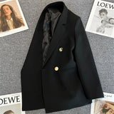 Fongt Metal Button Suit Jacket Female Fall 2024 New British Style Design Sense Double Breasted Korean Suit-Outfit
