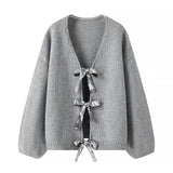 Fongt 2024 New Women's Sequins Bow Ornaments Loose Knit Sweater Cardigan W091 1766-Outfit