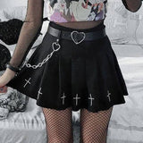 Women&/39;s High Waist Gothic Punk Mini Skirts Ladies Cross Pattern Mini Pleated Skirt Dark Style Club Party Streetwear