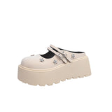 Fongt New Sweet Cool Thick Soles To Height Mary Treasure Shoes Small Man Double Tied With Water Drill Half Slippers Women Can Wear Skirt