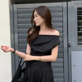 Off Shoulder Shirts & Blouses Short Sleeve Blusas Korean Chic Camisas Elegant Feminino Ropa Mujer 2024 New Summer Tops-Outfit