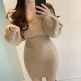 Fongt Korea Chic Spring And Autumn New Sexy Careful Machine Cross V Collared Hip Dress Women Knitted Short Skirt Sweater