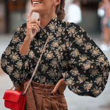 Lantern Sleeve Tunics Lapel Vintage Floral Printed
