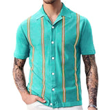 Fongt Men's New Sleeves Summer Striped Knits Suit Collar Short-Sleeved Business POLO Shirt