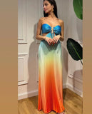 Fongt New Summer Gradient Hanging Neck Fold Fashion Dress Ladies Beach Holiday Dress