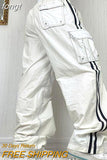 Jeans White Pant Low Rise Cargo Pants Women Jogging Lace Up Wide Leg Pant Side Stripe Streetwear Loose Denim
