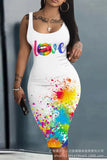Oil Painting Pattern Women's Loose Digital Print Sleeveless Round Collar Slim Skirt EA21678 Series-Outfit