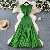 Fongt Luxury Famous Lady Senior Sense Sleeveless Knitted Dress Female Folds Splicing Body Of The Royal Sister Temperament Dress