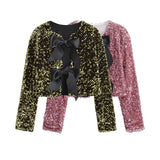 Winter New Women's Wear Temperament Light Ripe Sequins Bow Knot Short Style Coat-Outfit