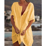 Slim Fit Multi-color Mid-length Loose Solid Short Sleeve