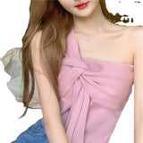 Fongt A Sexy Oblique Shoulder Knitting Small Sling Vest For The Summer New Hanging Neck Sleeveless Boobs Hottie