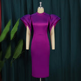Fongt Design-Sensitive Solid-Colored Loudspeaker Sleeve-Back Spring Party Party Evening Dress Dress Dress Dress Dress