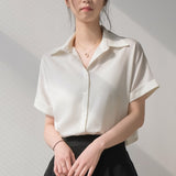 Chiffon Loose Women's Blouses Solid Color Polo Shirts New Casual Fashion Short Sleeve Tops