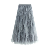 Fongt And Winter Korean Version Of Tight Waist Fashion Splicing Thin Mesh Splicing Irregular Long Waist Half-Body Skirt 8868