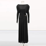 Advanced Sense Dress 2025 New Twisted Metal Buckle Design Long-Sleeved Solid Color Long Dress