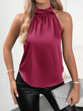 New Summer Satin Vest Women's Solid Color Shoulder-Hanging Sleeveless Blouse-Outfit