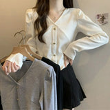 Fongt Size Women's Fall New Show Thin V Neck Shoulder Long Sleeve T-Shirt Bottom Shirt Fat Mm Cover Belly Loose Jacket-Outfit