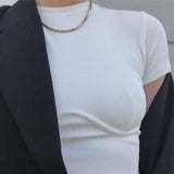Basic White Crop Top T Shirt Elegant Short Sleeve Woman Tshirt Top High Street Cotton Tshirts Women