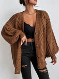 Fongt Sweater Lady Retro Style Loose Lantern Sleeve Knitted Coat