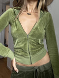 Velvet Zip Up Hoodie-Outfit