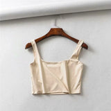 Fongt New Women's Fashion Double Square Collar Slim Sling Vest-Outfit