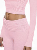 Long Sleeve Cropped Top Fold-over Flare Pants Set-Outfit