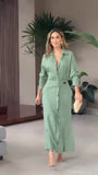 Fongt Women's Blue Dress Temperament Elegant Spring And Summer Commuting Long Sleeve Dress Hot Style-Outfit