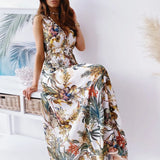 Fongt Women's Dress 2025 Dress Summer Floral Bare Back Sleeveless Dress V-Neck Temperament Elegant