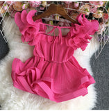 Chiffon Tanks Summer Female Plain Color Square Collor Sweet Camisole Woman Ruffles Straps Camis Tops-Outfit