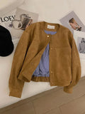 Brown Suede Stripe Lining Jacket-Outfit