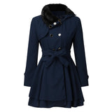 Fongt Women's Belt Repair Long Hair, Coat Skirt With Wool Double Buckle Coat