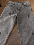 Men's Lightning Embroidered Straight Jeans-Outfit