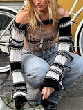 Striped Long Sleeve Bolero Knit Top-Outfit