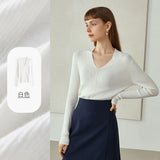 Office Lady White Yellow Black Loose Wool Sweater Women Autumn 100% Wool Thin Bottoming Sweater V-neck