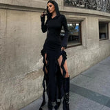 Summer New Explosive Fashion Trend Flounce Splicing Long-Sleeved Hoodie Irregular Dress-Outfit