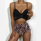 Fongt New 2024 Bikini Gathers The Sexy Mesh Three-Piece Split Print Swimsuit