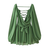 New Spring Style Lace-Up Sexy Bare-Back Slim Solid Color Dress-Outfit